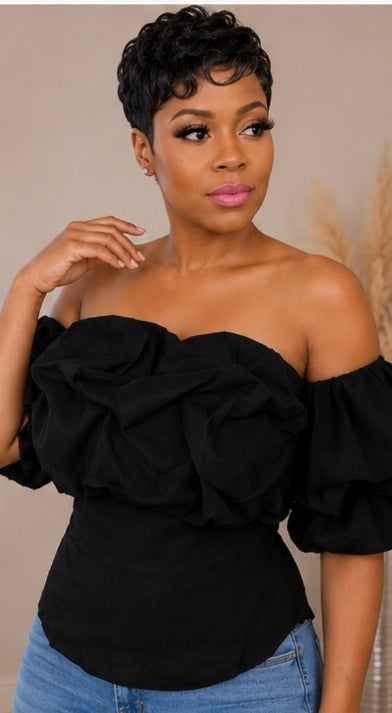Midnight Elegance Layered Ruffle Top