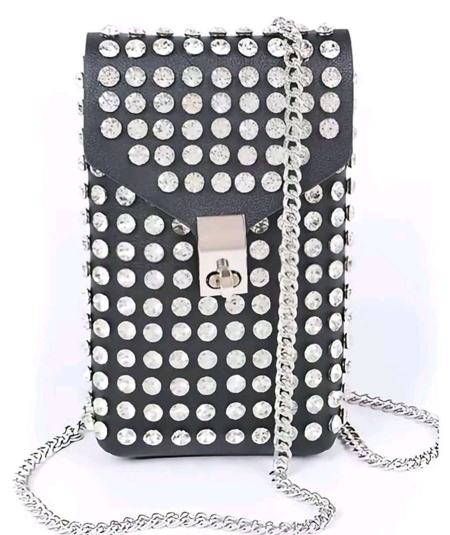Rhinestone Cellphone Handbag ( Tan or Black)