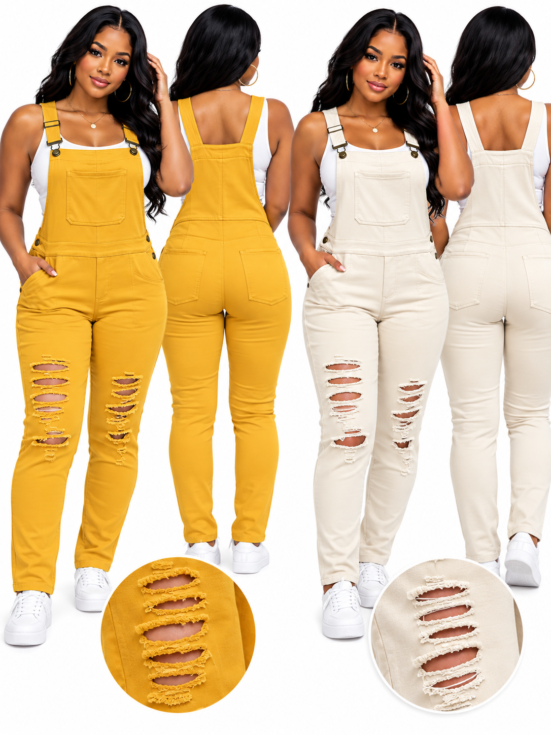 Women's Distressed Skinny Leg Overalls