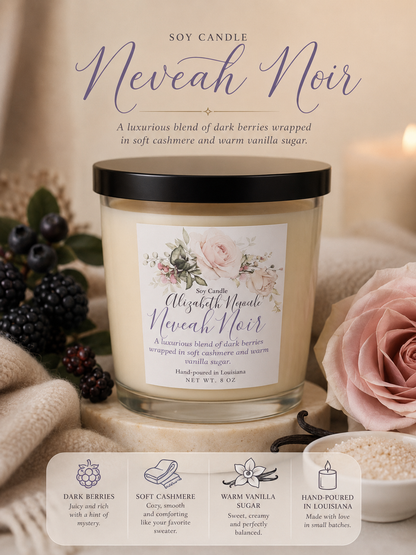✨ Neveah Noir Luxury Soy Candle | Dark Berries, Cashmere & Vanilla Sugar | 8.5  oz ✨
