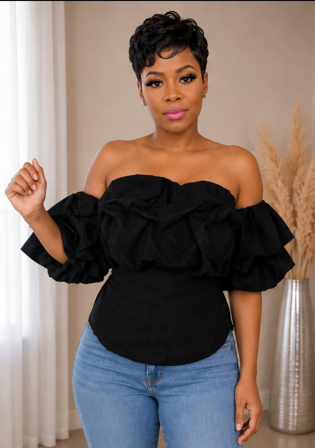 Midnight Elegance Layered Ruffle Top