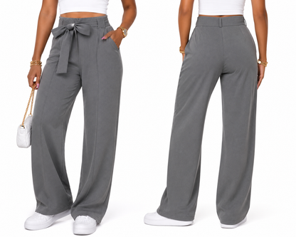 Chic Grey Slacks With Bow Detail