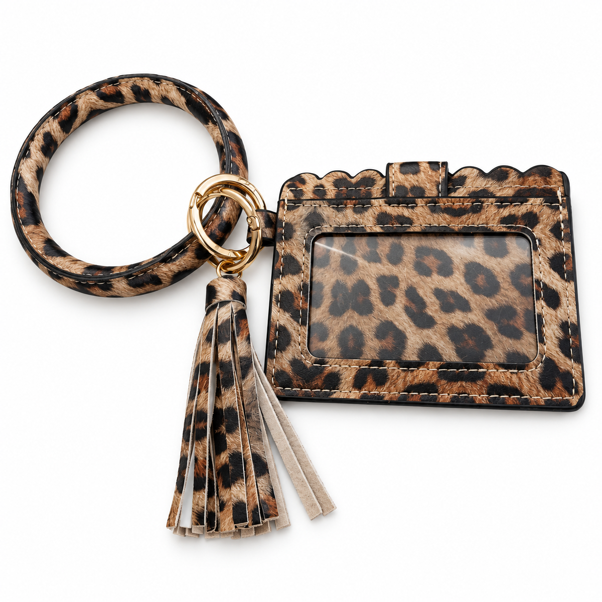 Leopard Print Bangle Wristlet & ID Holder Set