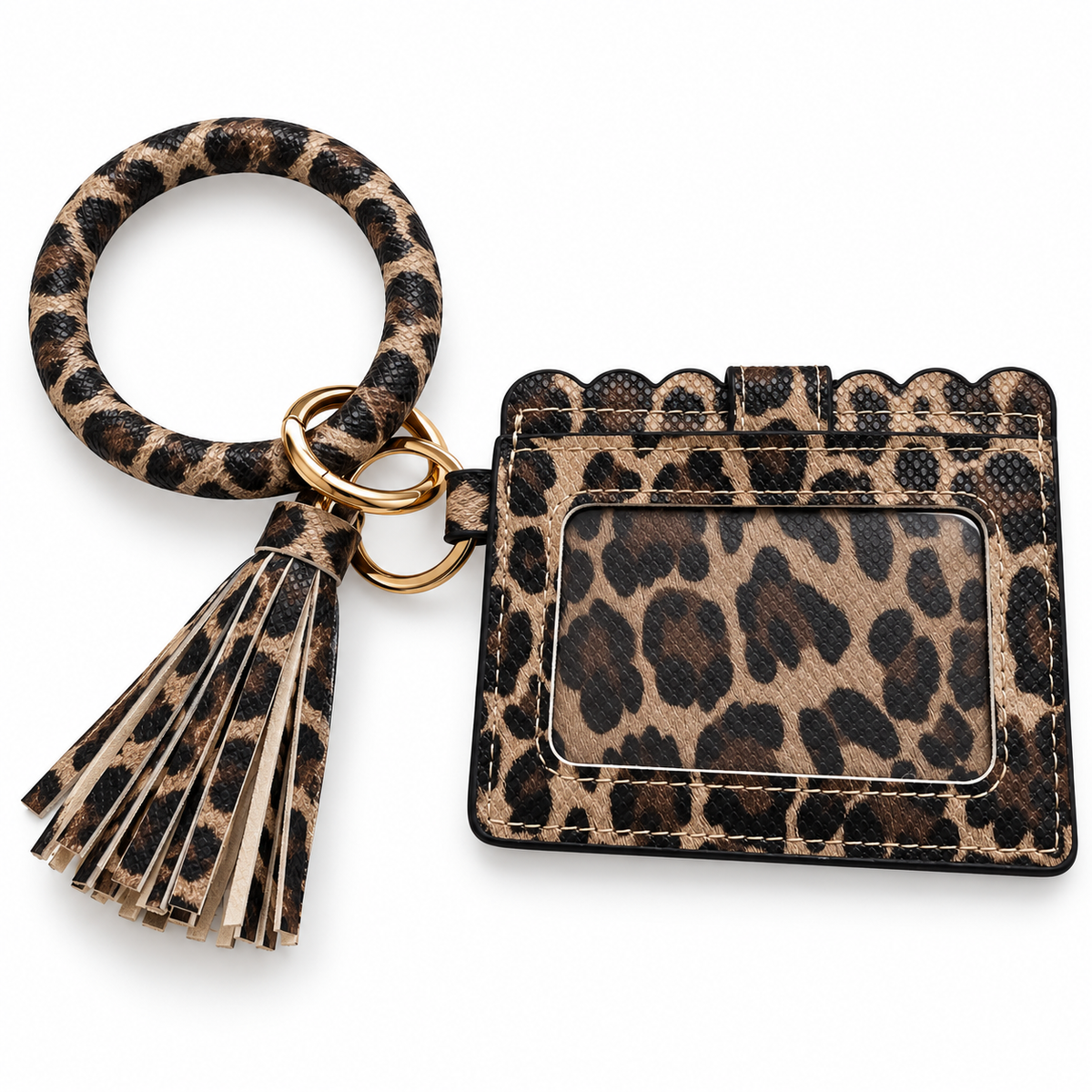 Leopard Print Bangle Wristlet & ID Holder Set