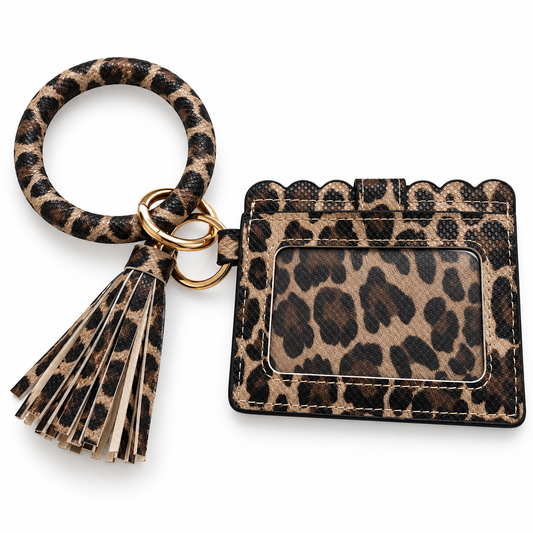 Leopard Print Bangle Wristlet & ID Holder Set