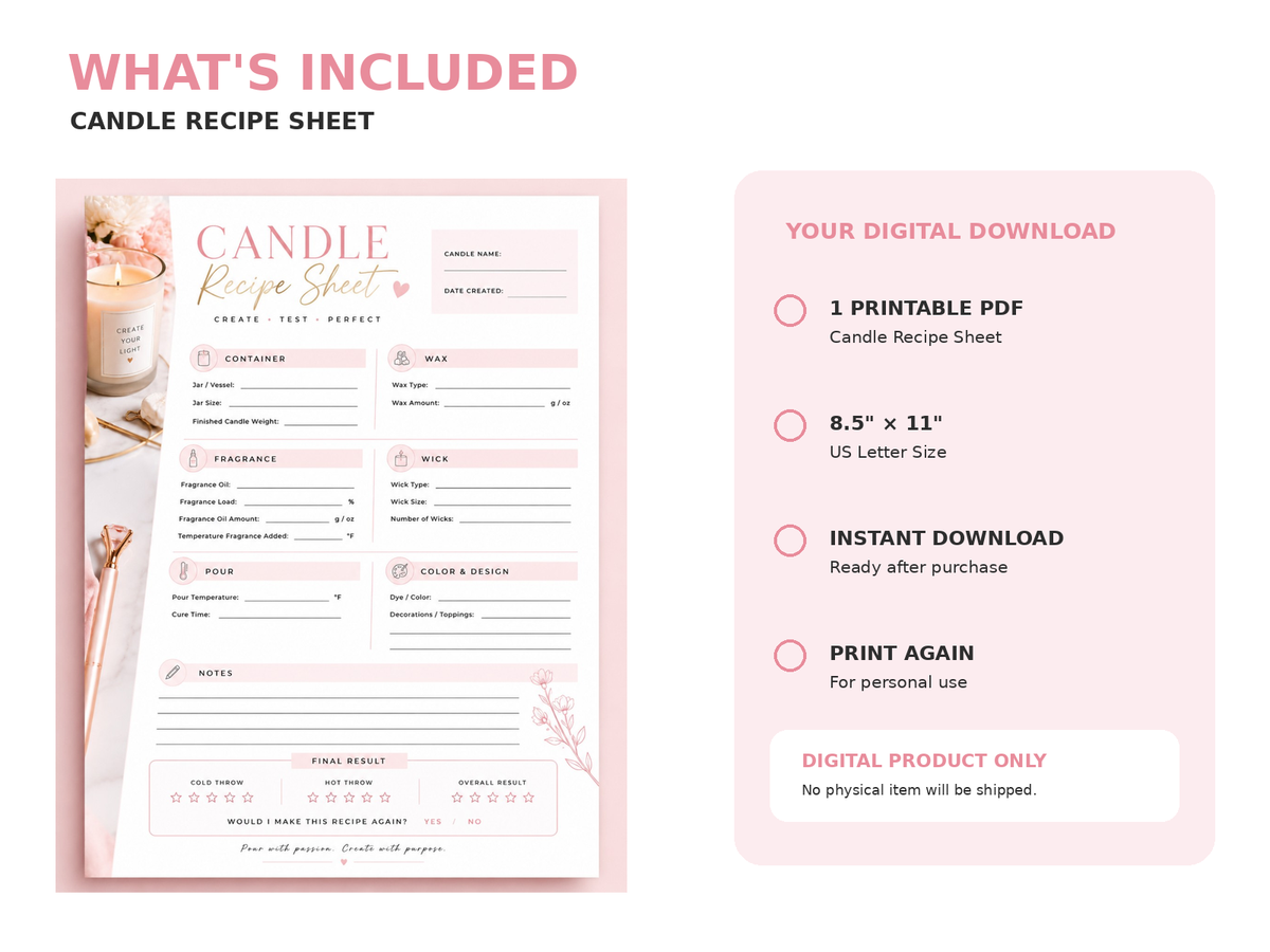Candle Making Planner Bundle | 4 Printable Sheets