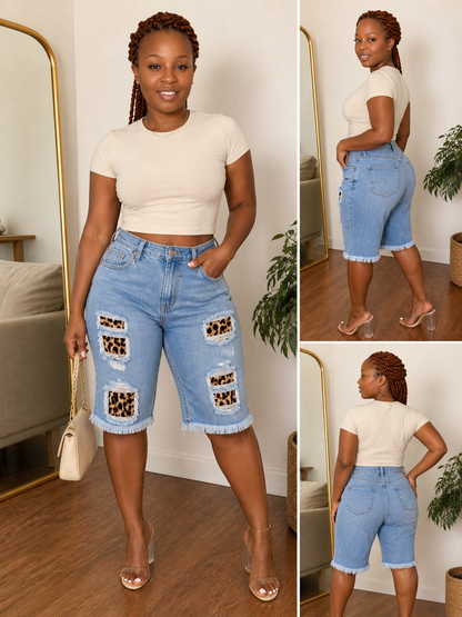 Blue Jean Leopard Shorts