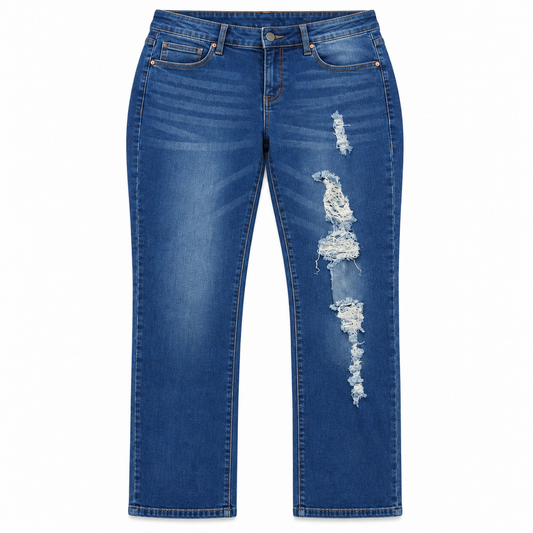 Mid - Wash Blue Denim Jeans
