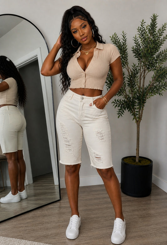 White Hot Distressed Denim Shorts