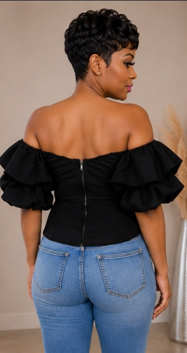 Midnight Elegance Layered Ruffle Top